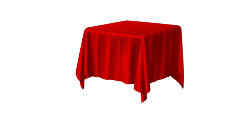 Realistic Red Tablecloth Isolated On White Background, Table Cover Vector Illustration.
