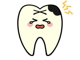 虫歯が痛む歯のキャラクターイラスト素材