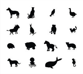 animals silhouette isolated on a white background. animals silhouette set png.