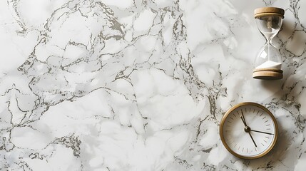 image showcasing an hourglass on a marble surface, symbolizing the importance of time management...