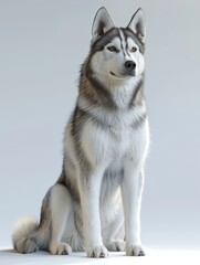 Siberian Husky Dog Sitting in Front of White Background Friendly and Loyal Breed with Wolf like Appearance Showcasing Fluffy Coat and Piercing Eyes