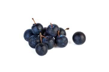 Heap of fresh blackthorn berries isolated on white background