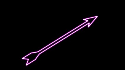 Right arrow bow icon depicting arrows. Aim the target with the arrow. Neon line medieval bow and arrow icon on black background.
