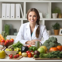 young nutritionist woman at her workplace