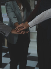 Business people shaking hands after meeting. colleagues handshaking after conference. Greeting...