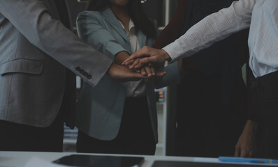 Business people shaking hands after meeting. colleagues handshaking after conference. Greeting...