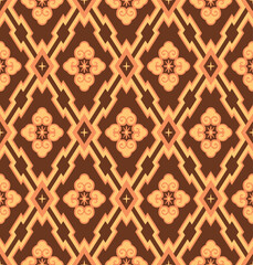 Japanese Flower Zigzag Diamond Vector Seamless Pattern