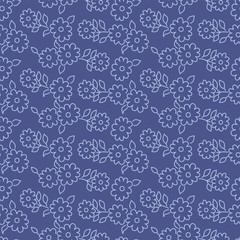 Japanese Cute Line Flower Leaf Vector Seamless Pattern