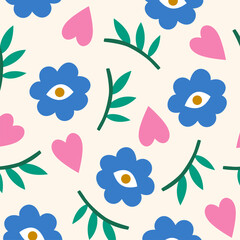 Vector Art with Seamless Flower Patterns Bright Background