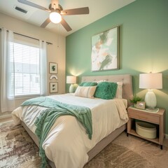Fresh and Clean Hotel Room with Green Walls