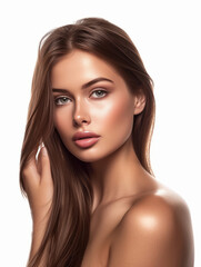 Fototapeta premium Young beautiful woman on white background