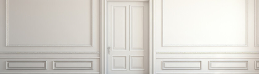 Wooden bedroom door halfopen, leading into a light and airy space, contrasted against a white background