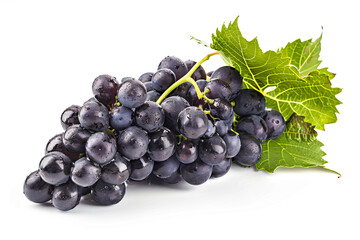 Fototapeta premium a bunch of grapes with a leaf on a white surface