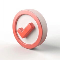 3D Check Mark Icon on White Surface.
