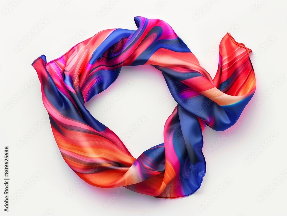 Wall mural Colorful silk bandana scarf with vibrant flowing waves.