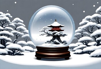 Digital painting snow globe ai image ukiyoe art in (3)