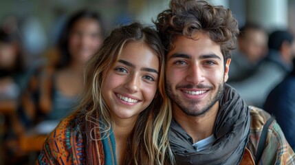 Obraz premium Smiling Middle Eastern Students Posed with Male and Female Models, 4K HD Wallpaper, AI-Generated