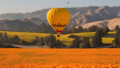 A hot air balloon ride over a field of golden popp upscaled 3