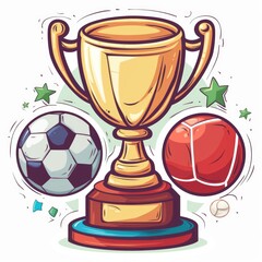 Soccer Championship Golden trophy Cup with Balls, Poster and Sticker.