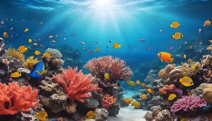 Fototapeta na wymiar A underwater scene with coral reefs and tropical f upscaled 2