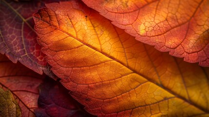 Obraz premium Macro detail of a colorful autumn leaf texture. Abstract background for design.
