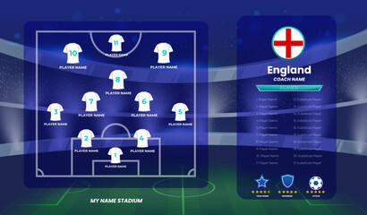 England Football line up formation, team info charts and manager design template