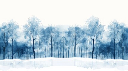 Fototapeta premium Winter forest with fog in the foreground. Watercolor illustration