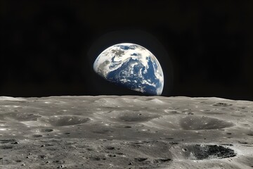Blue earth seen from the moon surface