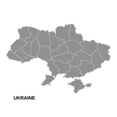 Vector illustration of Ukraine map in gray color. Background illustration of map of ukraine with areas, without inscriptions, isolate on white background. Political map icon of Ukraine, vector.