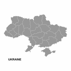 Illustration of map of Ukraine in gray color. Background illustration of map of ukraine with areas, without inscriptions, isolate on white background. Icon of political map of Ukraine.
