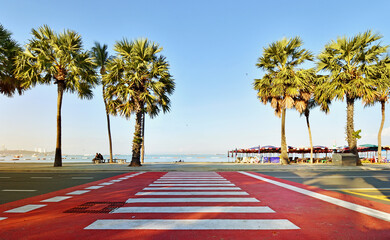 Crossing the road to Pattaya beach