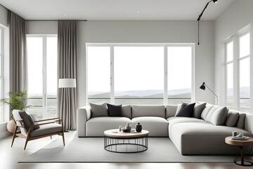 Fototapeta premium Minimalist living room. furniture has a modern and minimalist design, with a sofa