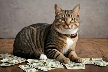 Cat with some paper money