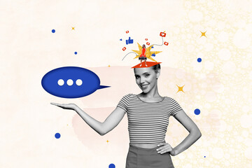 Composite collage picture image of message female notification heart icons social media love...