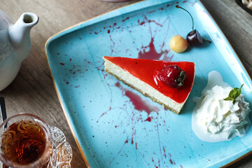 Cheesecake on Blue Plate