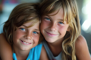 Fototapeta premium little boy and girl smiling together.