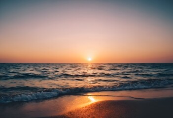 Fototapeta premium Coastal Tranquility: Sunset Panorama and Sunrise Over the Sea