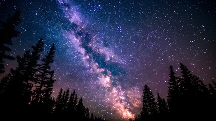 Tree Silhouette Against a Starry Night Sky