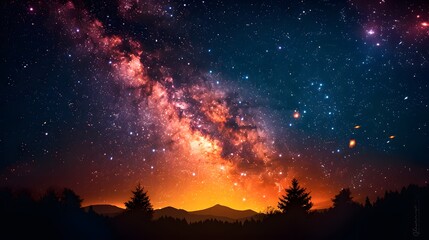 Naklejka premium Tree Silhouette Against a Starry Night Sky