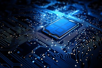 Circuit board background futuristic chip processor motherboard on blue technology background
