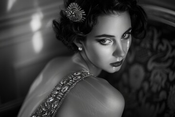 Fototapeta premium Stunning Female Portrait - Glamorous Fashion and Beauty. Fictional Character Created By Generative AI. 