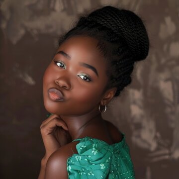  Sexy African Girl Posing Blowing Kiss for a photo. Fictional Character Created By Generative AI. 