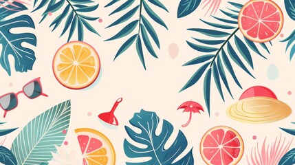 Vector illustrations featuring seamless patterns of fruits, leaves, and both fruits and vegetables for wallpapers, textiles, and other decorative designs