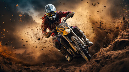 Motocross racing, Dirt track action, High-speed jumps, Dusty adrenaline, Motorbike close-ups, Extreme racing