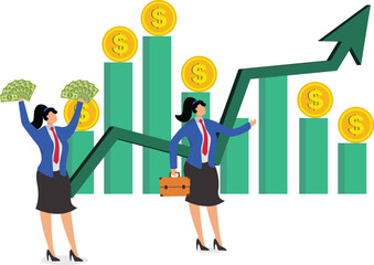 Businesswoman Moving Up, Business people making mone