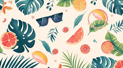 Repeating design with colorful summer and spring flowers