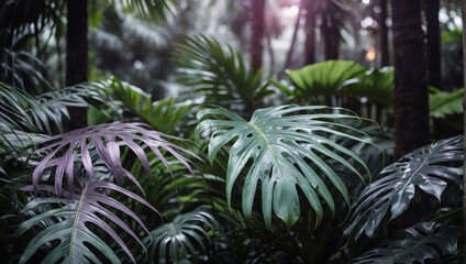 Mauve and Silver Rainforest Dream, Monstera, Palm, Fern, Luxe Travel