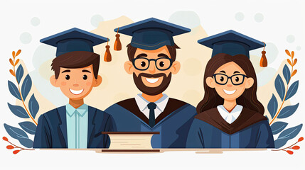 Three people are wearing graduation caps and gowns and smiling