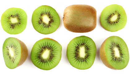 Fototapeta premium kiwi stücke set collection isoliert auf weißen Hintergrund, Freisteller, draufsicht
