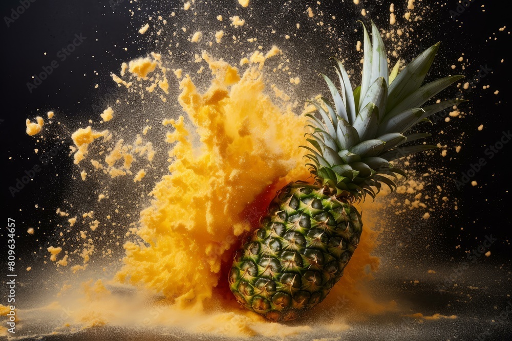 Aufkleber dynamic image of a pineapple with a dramatic yellow burst effect on a dark background